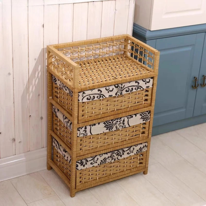 meuble tiroirs rustique tissu imprimé floral naturel blanc vintage respectueux environnement multifonctionnels