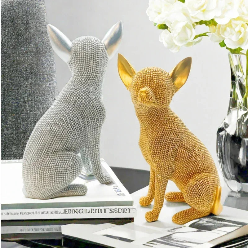 statues chiens or noir moderne décoration intérieure élégante collectible animaliaux