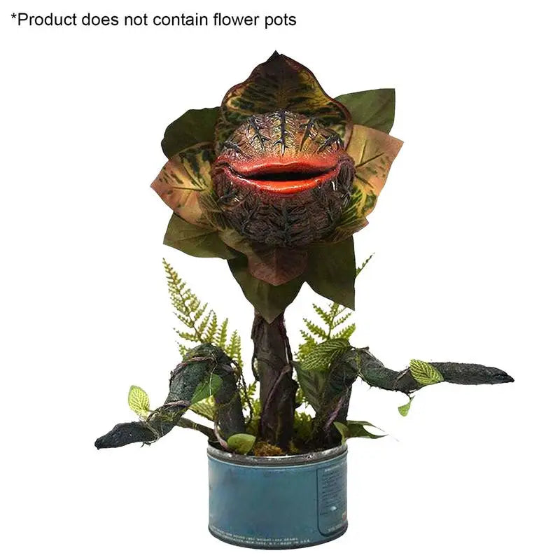 statue plante carnivore audrey ii halloween réplique plante vert rouge marron feuilles texturées pot