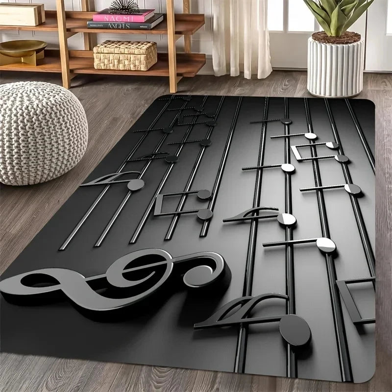 tapis notes musicales moderne noir gris blanc salon chambre décoration extérieur commercialisation