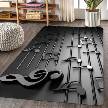 tapis notes musicales moderne noir gris blanc salon chambre décoration extérieur commercialisation
