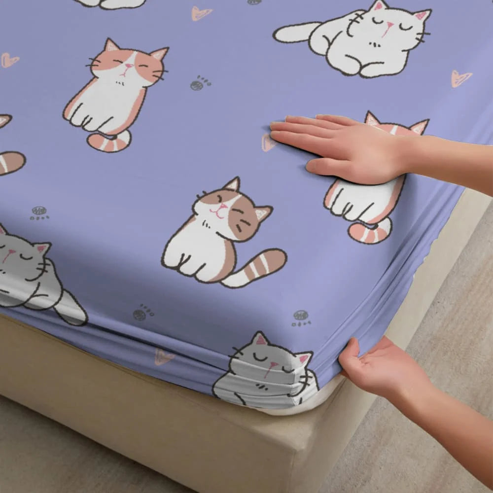 drap housse violet chatons mignons coeurs roses élastique lit moderne print