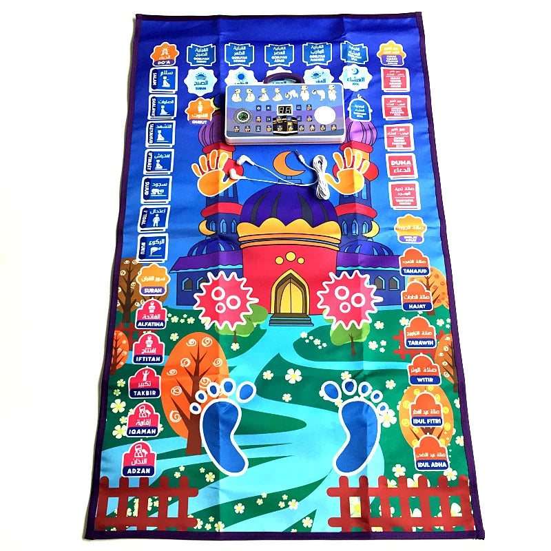 tapis interactif enfant islamique illustrations motifs arabes symboles religieux coloré bleu orange vert blanc