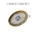 assiettes ovales rotin mosaïque coquillages boho rustique multicolore thé collations