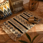 tapis boho chic géométrique coton pompons antidérapant intérieur étoiles cercles triangles