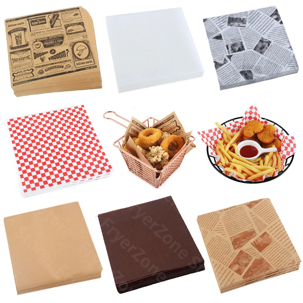 papier alimentaire ciré vintage motif journal carreaux burger sandwich frites emballage usage unique