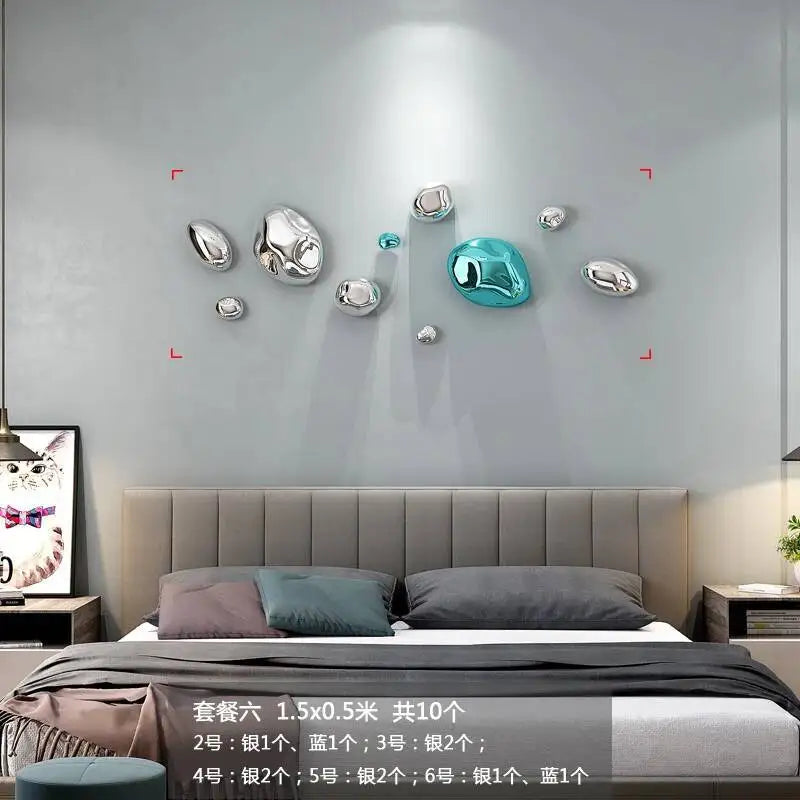 décoration murale moderne boules argent dorées fixations set intérieur