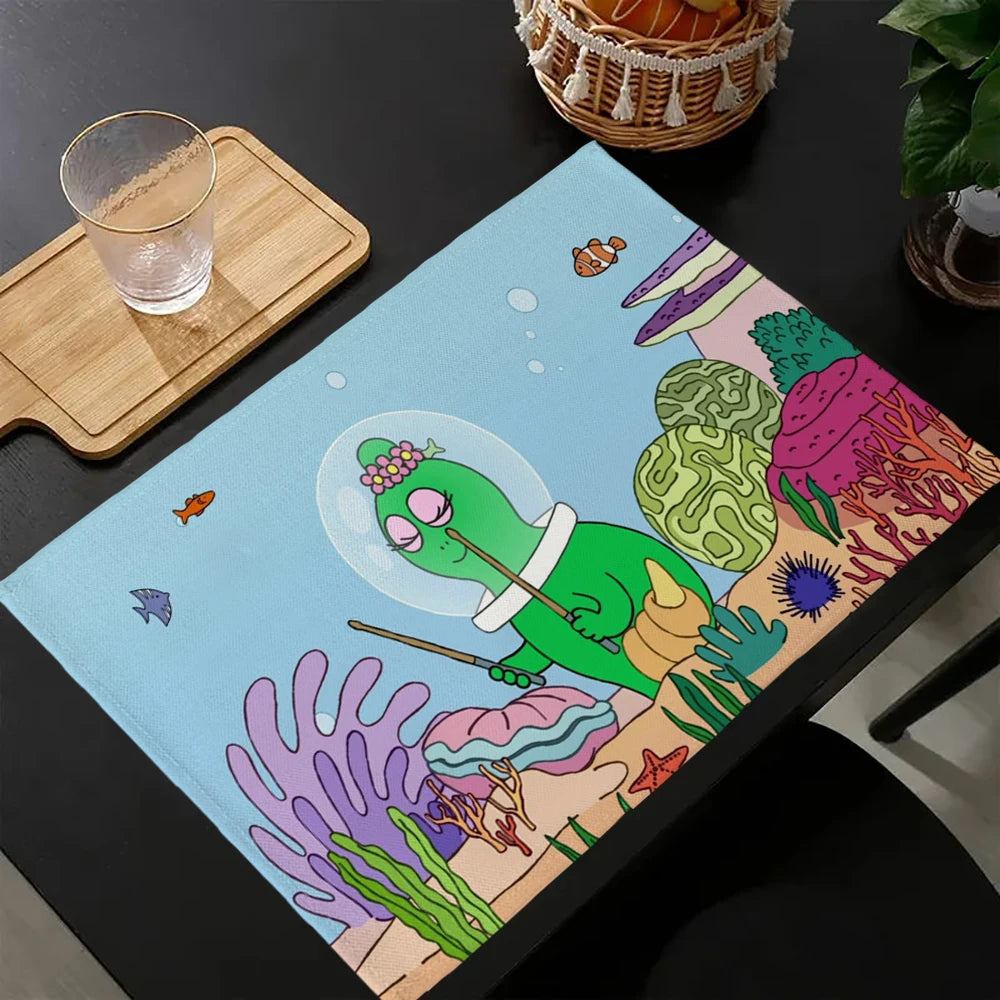 tapis multicolore dessins animés personnages cartoon table maison isolation thermique plats occidentaux