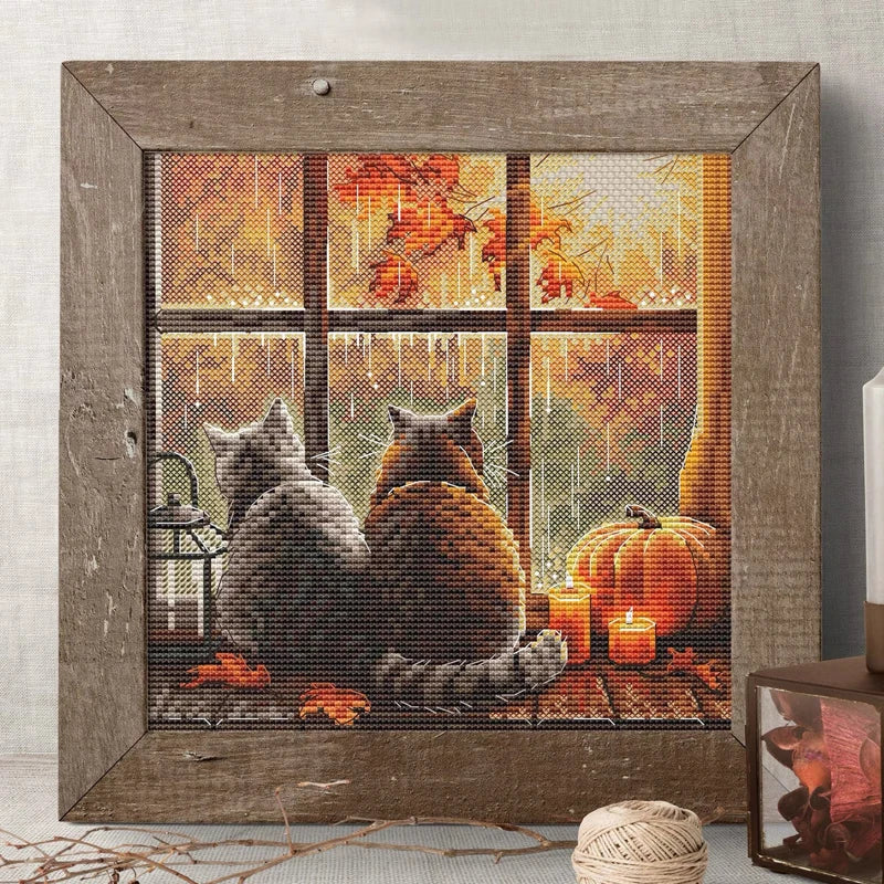 kit broderie points croix animaux compagnie printemps été automne hiver nuit plume toile coton