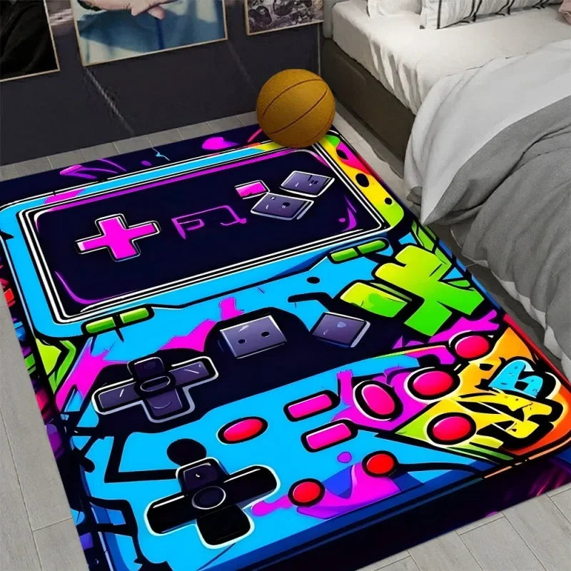 tapis jeu salle gaming motif manette jeux vidéo moderne chambre garçon intérieur violet