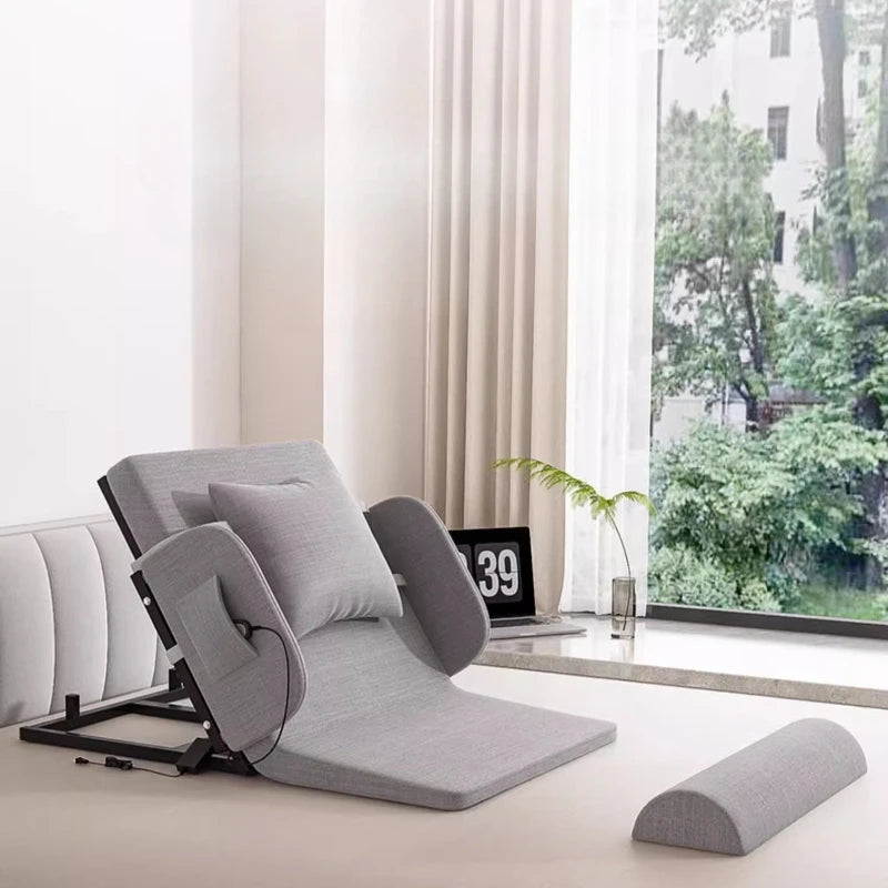 lit pliant moderne gris toile lin coussin oreiller support tablette