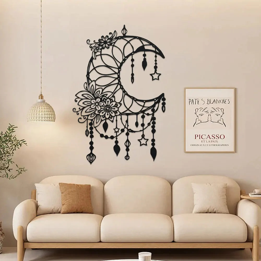 décoration murale boho chic motif floral géométrique noir ornement suspendu moderne