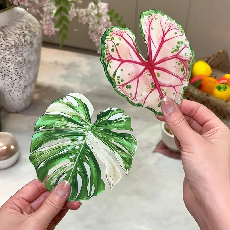 coasters feuilles tropicales vert blanc rose antidérapants moderne protége comptoir cuisine