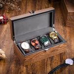 boîte montres 10 slots bois marron velours gris verre transparent classique clips verrouillage