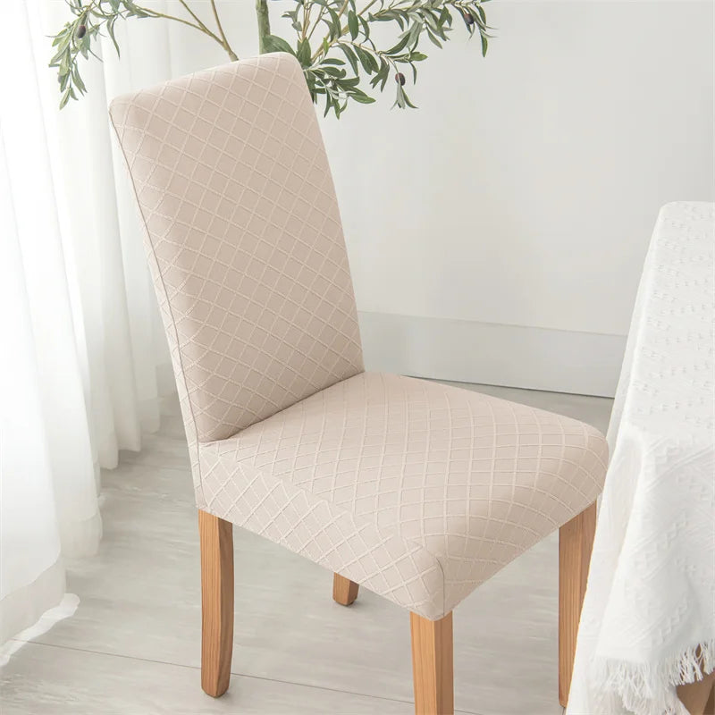 housse chaise moderne carreaux diagonaux beige gris rouge élasthanne polyester adhésif mariage banquet plage