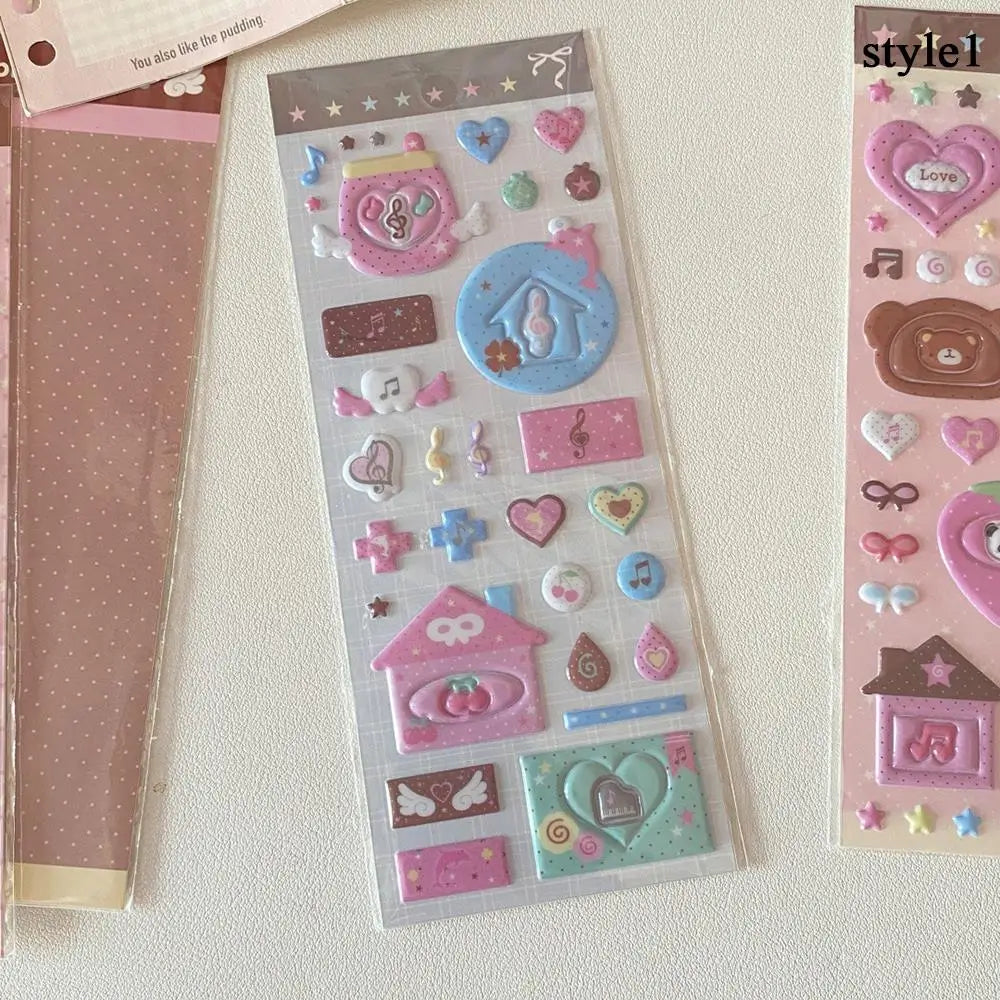 stickers 3d bulles kawaii animaux coeurs étoiles maison ours chauves souris pompons cloches journal