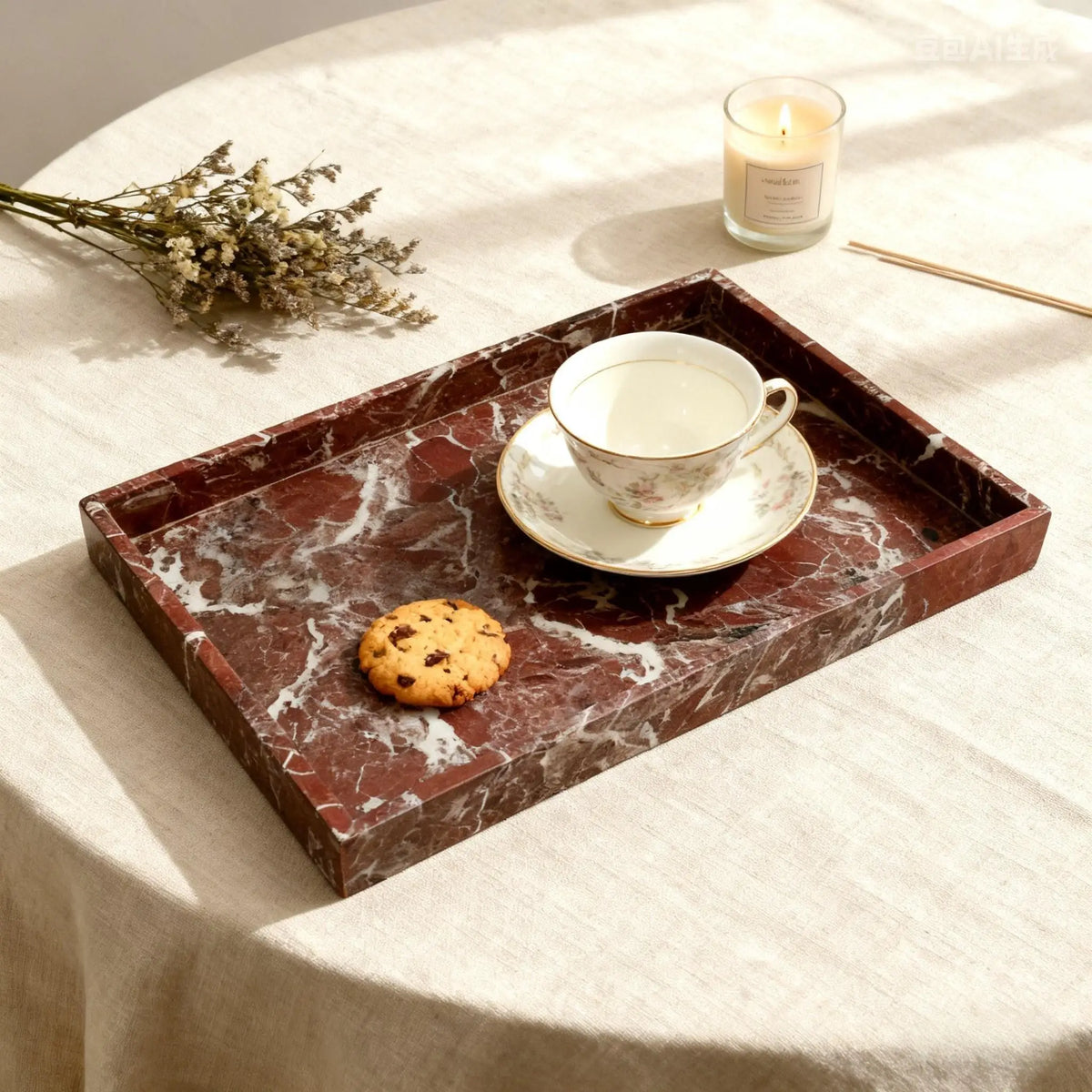 plateau decoratif elegante marbre rouge veines blanches plateau rangement tasse the maquillage cosmétique 30x20cm