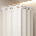 rideau douche blanc moderne texture carrés anti moisissure opacité clips fixations salle bain polyester