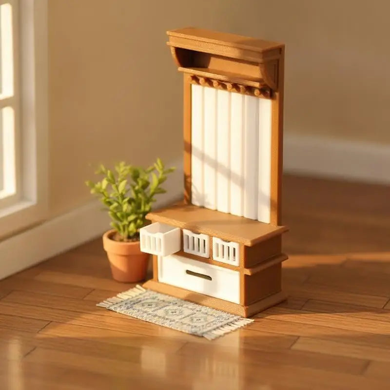 accessoires poupées meuble couloir miniature bois clair blanc texture naturelle moderne non toxique sûr