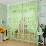 rideau moderne transparent gouttes bleues fond beige salon polyester anneaux