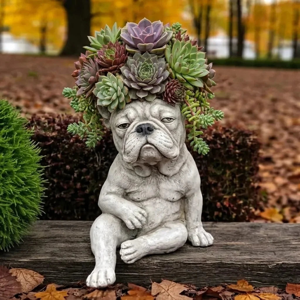 cache pot résine animal réaliste gris texture granuleuse plante verte cactus succulente maison jardin