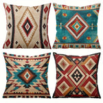 housse coussin motif aztèque ethnique beige bleu rouge noir marron polyester carré 45x45cm