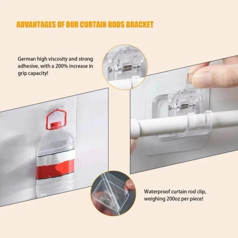 clips rideau adhésifs transparents moderne ajustables tringle douche suspension murale fixe