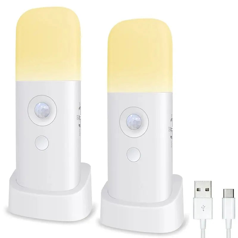 veilleuse led détecteur mouvement rechargeable usb blanc jaune moderne chambre table