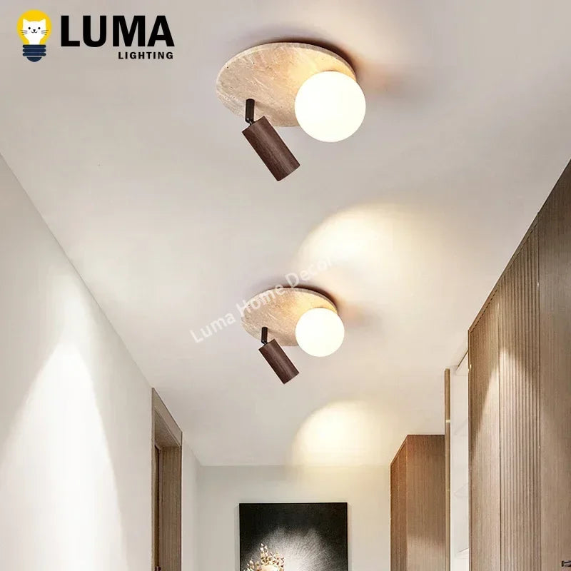 Lampe moderne bois naturel pierre beige interrupteur tactile 249 2000 flux lumineux