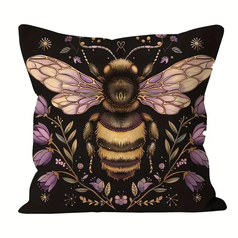 taie d'oreiller abeille vintage fleurs noir polyester lit chambre décoration maison opacité