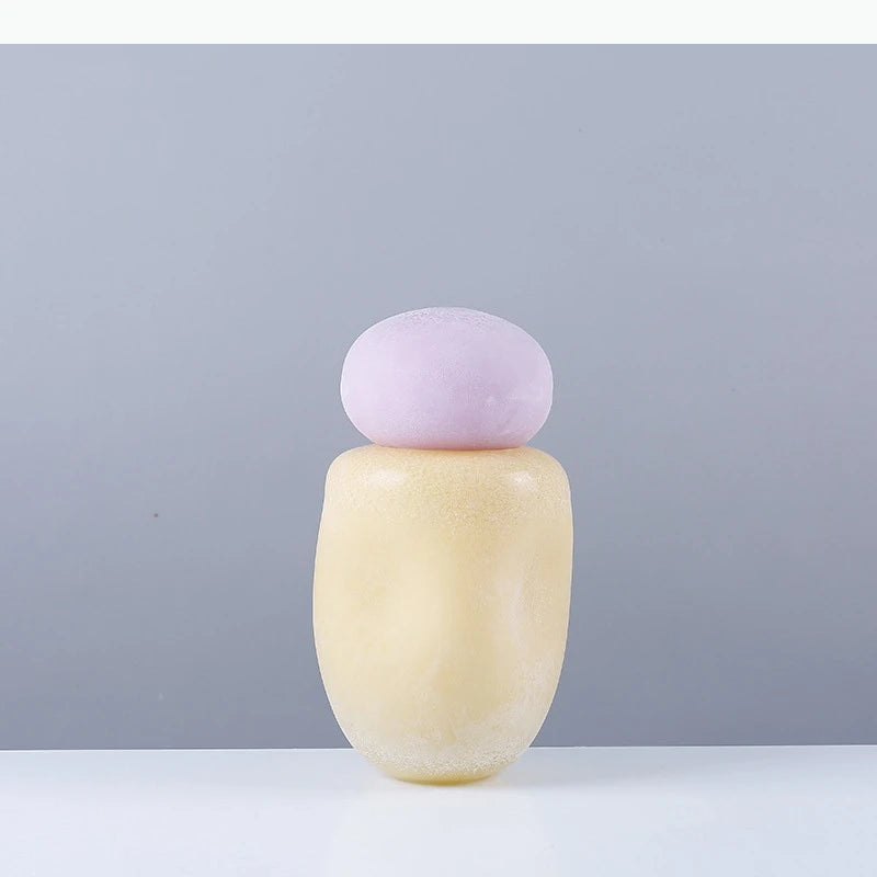 vase moderne sculpture abstraite orange jaune lilas vert texturé minimaliste