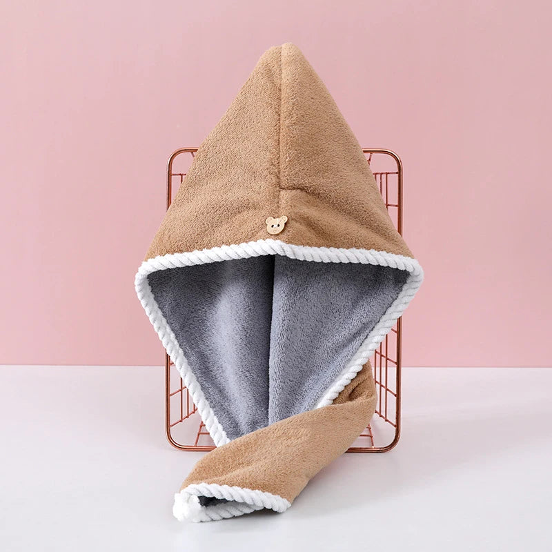 serviette cheveux microfibre rapide séchage rose gris bleu clair bordure blanche élastique moderne confortable