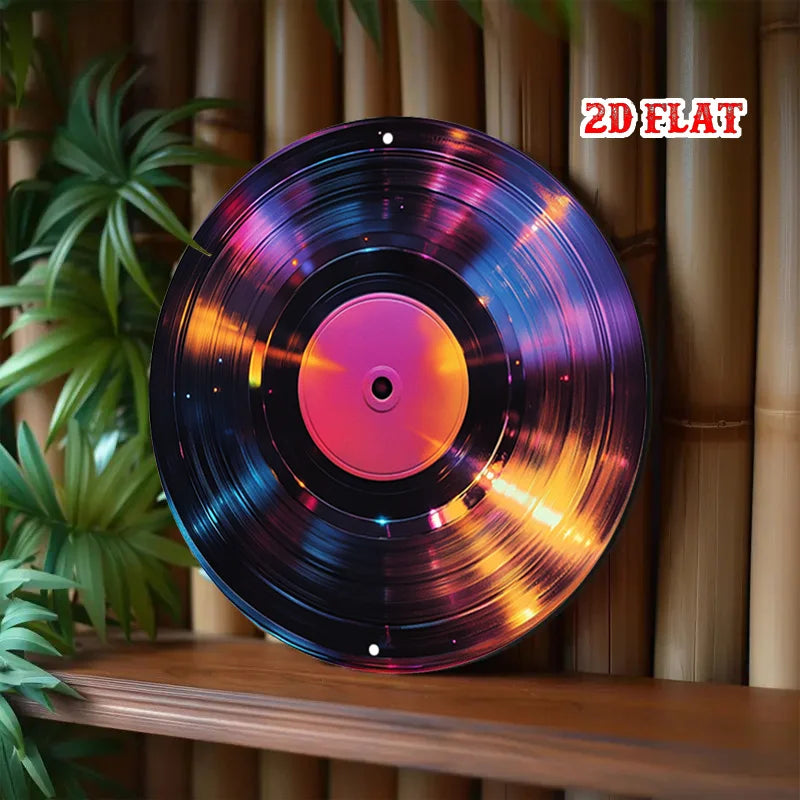 décoration murale disque vinyle rayures concentriques violet orange noir effet irisé moderne sans cadre