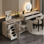 meuble multifonctionnel moderne tiroirs miroir tabouret bois géométrique beige noir
