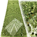 tissu décoratif vert olive noir doré rose pâle sequins motifs floraux broderie luxueux élégant