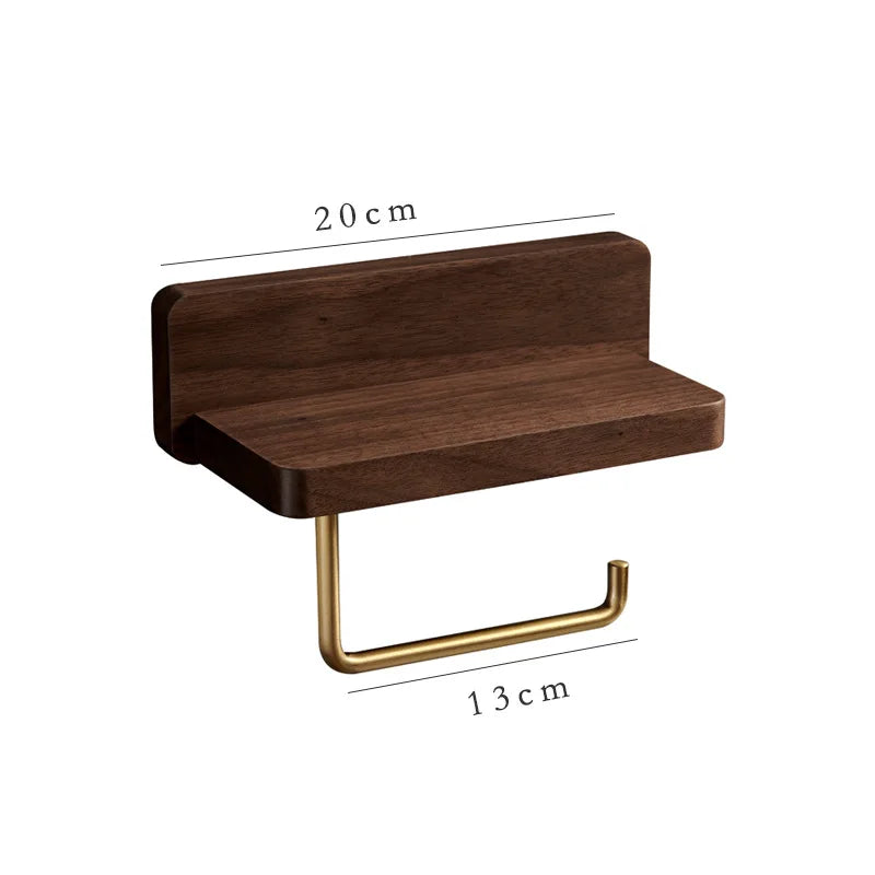 porte rouleau papier toilette étagère murale moderne bois marron foncé métal doré diffuseur parfum