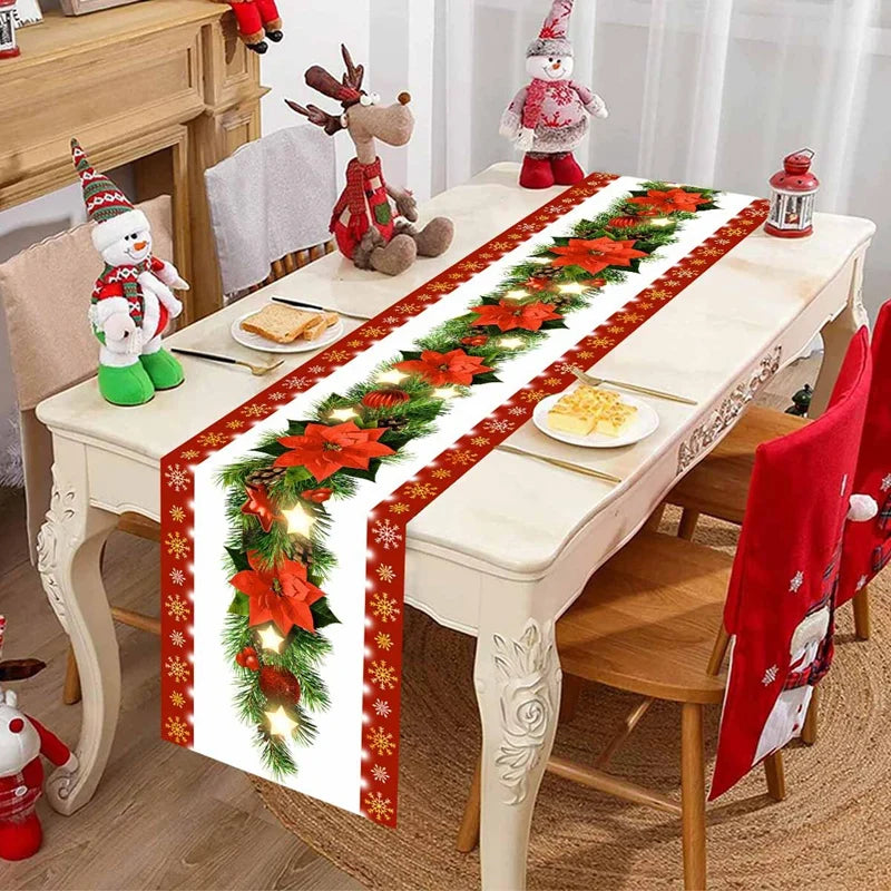 table noël chemin rouge blanche doré père noël flocons merry christmas festive