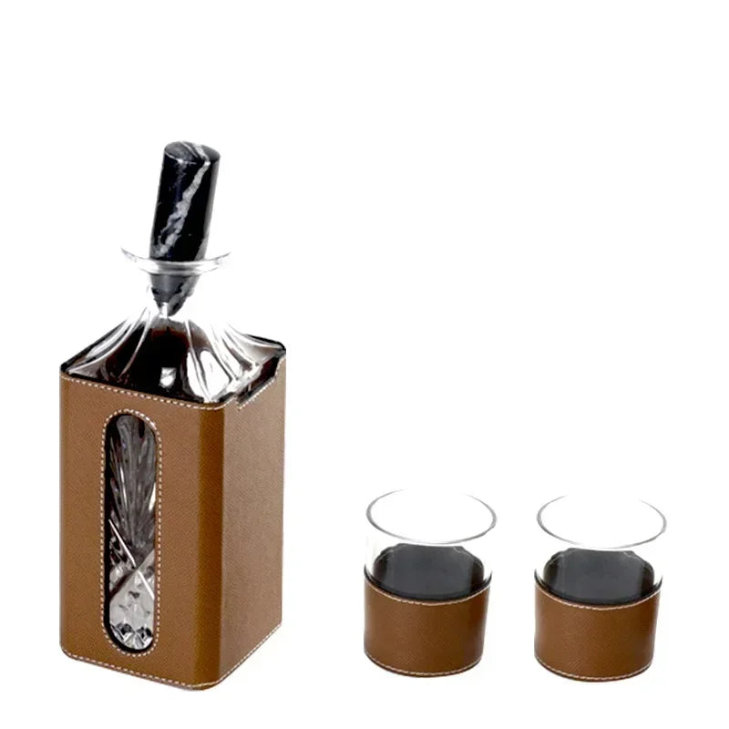 carafe verre couvercle verres whisky porte verres pince glace bleu clair marron élégant classic