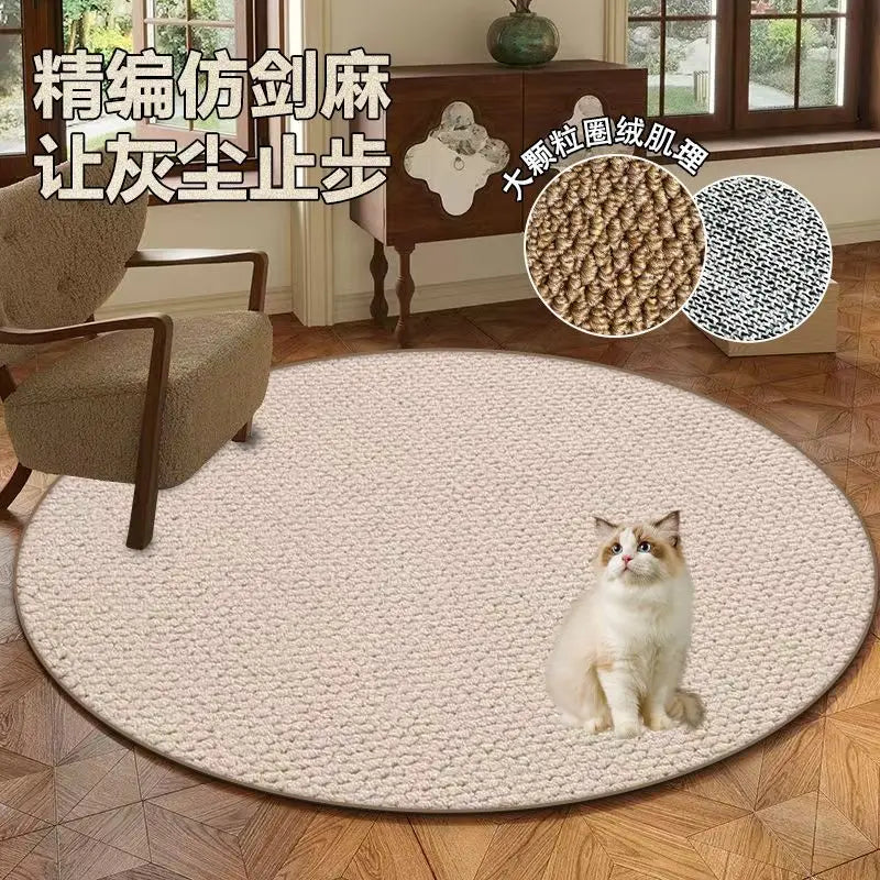 tapis rond moderne polypropylène polyester pile désossée solide beige clair chambre salon décoration durable