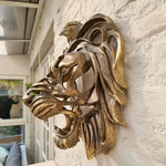 Statue tête de lion creuse dorée décoration murale résine