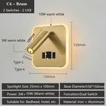 lampe murale multifonctionnelle moderne rechargeable usb noir blanc bronze laiton