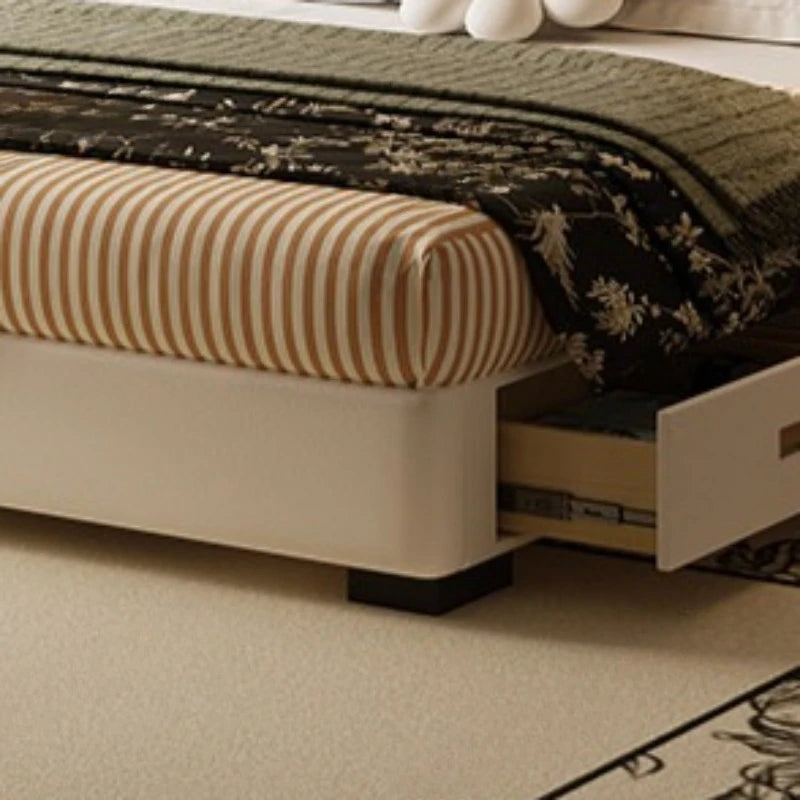 lit double bois tiroirs cuir nappa moderne minimaliste chambre coucher