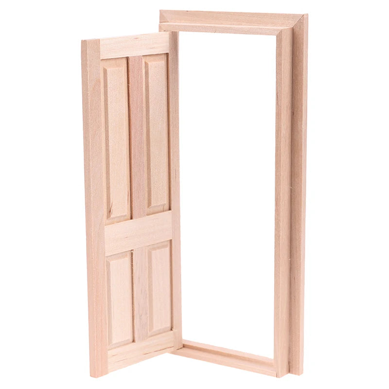 portes miniatures bois clair panneaux verticaux classique éléments décoration jouets traditionnels profils latéraux