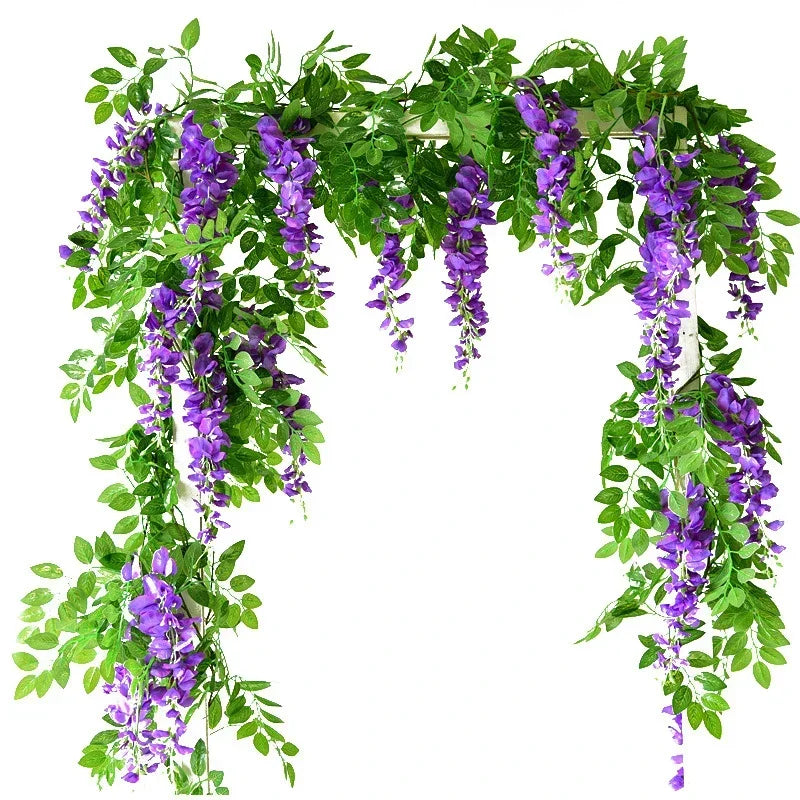 guirlande artificielle fleurs violettes vertes feuilles naturelle decoration maison anniversaire mariageintérieur