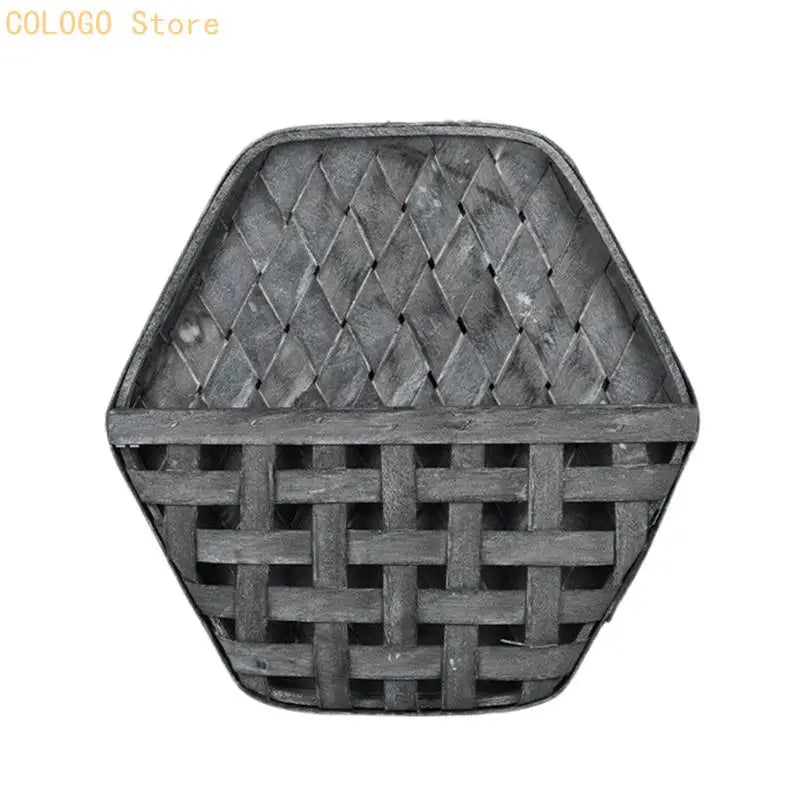 panier hexagonal gris rustique tissé diagonalement utilisation multiple décoration murale rangement maison appartement