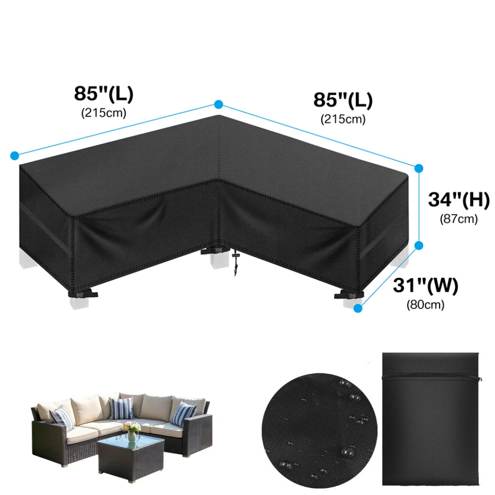 housse meubles extérieurs polyester imperméable noire moderne élastiques ajustables rectangle lshape rond