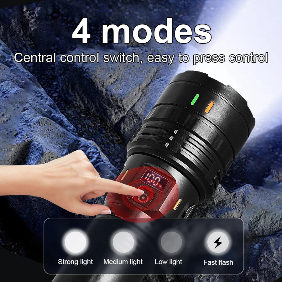 lampe torche led rechargeable puissante résistante autodéfense banque alimentation réglable distance