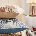 housse coussin brodé feuilles palmier moderne bleu clair beige marron amovible lavable 45x45cm oblong