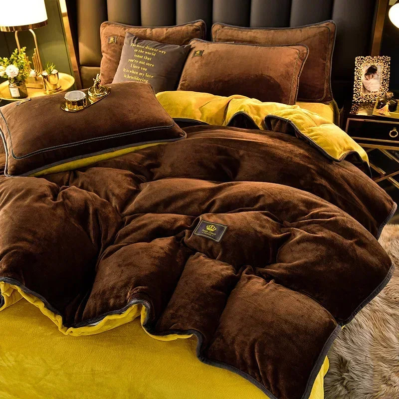 housse couette taies d'oreiller drap molleton velours doux moderne élégant beige violet jaune orange