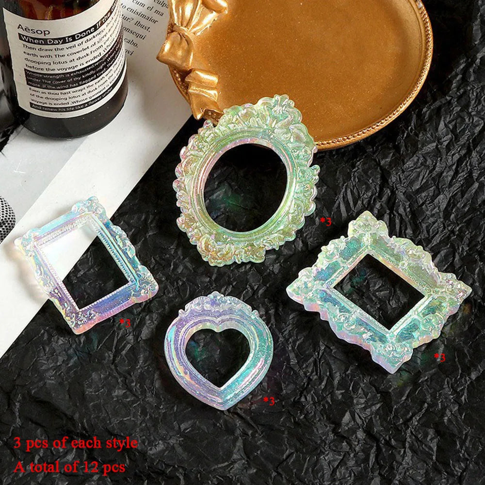boîte cadre photo verre transparent miniatures décoratives maison poupée roses séchées portraits paysages